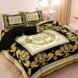 Black And Gold Luxury Printed Duvet Cover Quilt Cover In Soft Polyester Great For Bedroom And Guest Room Bedding - Waschen...