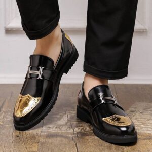Korean-style British Fashion Pointed Casual Leather Shoes With Glossy Finish, Slip-on High Heel Sneakers For Men - Schuhe