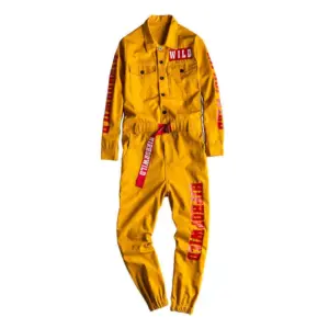 Jeans Sokotoo Men's letters printed long sleeve yellow joggers jumpsuits Y2K Youth overalls Coveralls T221102 - Herrenbekl...