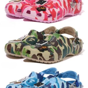 Bape X Crocs-Classic Clog ABC Camo Cave Shoes Camouflage Three Color, Green/Pink/Blue Men'S And Women'S Beach Shoes, Casua...