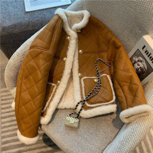 Winter Coats Women Thick Sheepskin Coat Faux Lamb Fur Leathe Motorcycle Jacket Coat Streewear Loose Retro - Damenbekleidung