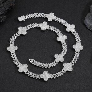 Hip Hop Spring Clasp Four-Leaf Clover Rhombus Cuban Chain Zircon Versatile Men's Necklace - Geschenke | Technik & Gadgets
