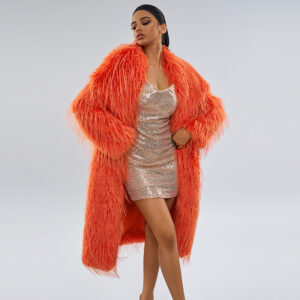 Faux Fur Coat With Tassel Detailing – Longline Designer Outerwear (5 Earth Tones, S-XXL)​ - Damenbekleidung