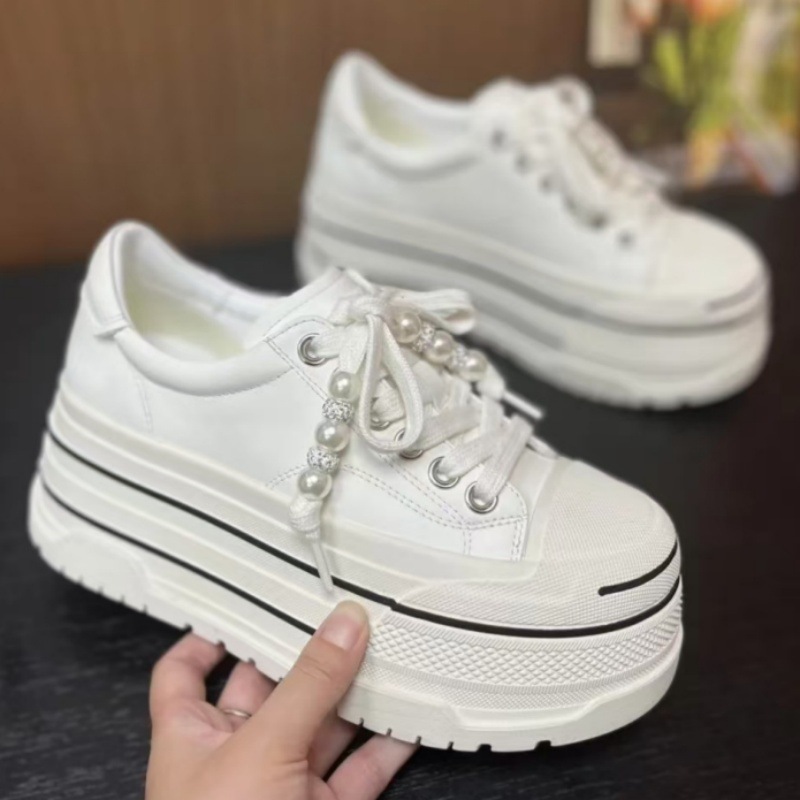 Smiley Small Size Leather 2025 Fall And Winter New Fashion Thick Bottom Heightening Shoes Casual Versatile Wear Comfortabl...