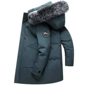 Down mid-length 2024 new hooded large fur collar fashionable winter thickened men's jacket trendy men - Herrenbekleidung