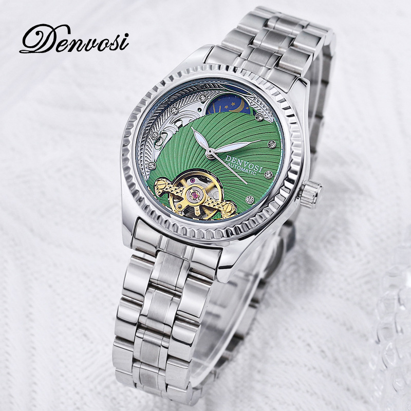 Danfoss Fashion Trend Moon Phase Multifunctional Skeleton Mechanical Luminous Waterproof Women's Watch - Herrenschmuck