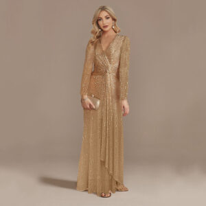 Women's Clothing Evening Dress Sequins New Multi Color Optional Hot Selling Long Sleeved V Neck Fishtail Banquet Dress - D...