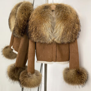 Luxury Faux Fur Collar Suede Leather Jacket Women's Winter Fashion Coat Slim Fit Short Style Sexy Outerwear For Streetwear...