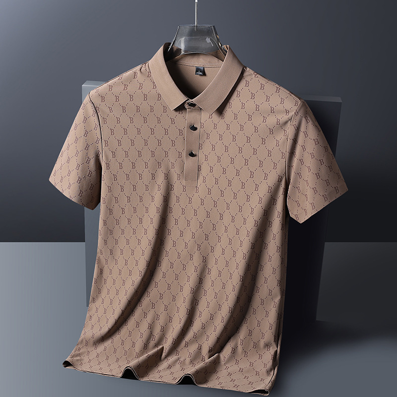 Men's Summer Ice Silk Polo Shirt Short-sleeved T-shirt Men's Lapel T-shirt Young And Middle-aged Elastic Light Mature Casu...