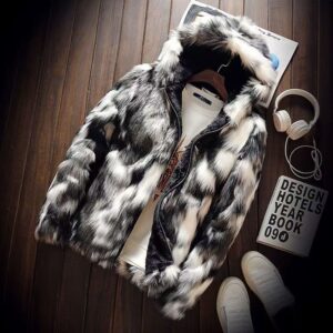 Men's Clothing Men's Faux Fur Winter Coat With Hood – Luxurious Faux Mink Style, Long Tailored Fit, Horn Button Closure (B...