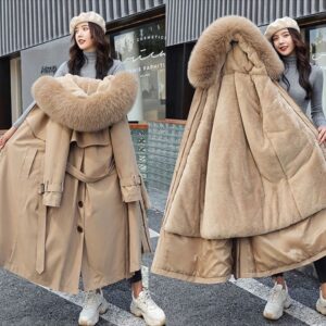 Fashionable Women's Winter J Hooded Extra Long Thickened Padded Parka Women's Detachable - Damenbekleidung