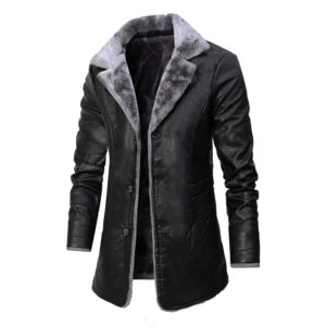 Men's Clothing Men's Mid Length Autumn And Winter Business Plus Velvet Large Lapel Artificial Leather Fur Coat Large Size ...