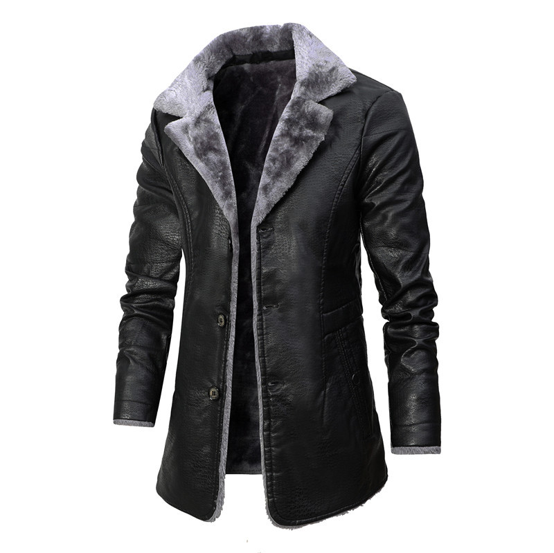 Men's Clothing Men's Mid Length Autumn And Winter Business Plus Velvet Large Lapel Artificial Leather Fur Coat Large Size ...
