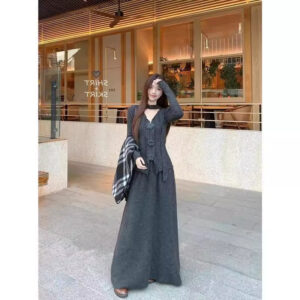 3D Flower V-Neck Ribbon Sleeved Knitted Sweater With High Waist And Slimming Half Body Long Skirt For Women Winter - Damen...