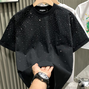 European Fashion Trendy Brand Light Luxury Men's Short Internet Celebrity Niche Hot Diamond High-end Round Neck Half - Her...