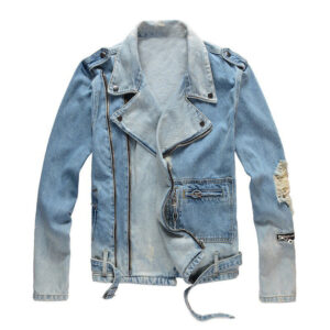 Men's Clothing American Retro Hole Men's Motorcycle Denim Jacket Jacket Destroyed Slim Fit Jacket Men Autumn And Winter 40...
