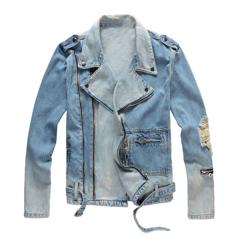 Men's Clothing American Retro Hole Men's Motorcycle Denim Jacket Jacket Destroyed Slim Fit Jacket Men Autumn And Winter 40...