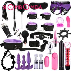 BDSM Kits Adults Toys For Women Men Handcuffs Nipple Clamps Whip Spanking Sex Metal Anal Plug Vibrator Butt Bdsm Bondage -...