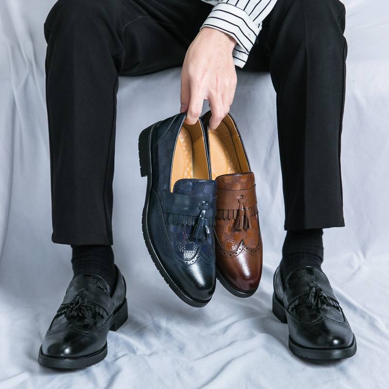 New Fashion Genuine Leather Tassel Business Casual Loafer Shoes For Men Black Business Formal Leather Shoes For Daily Offi...