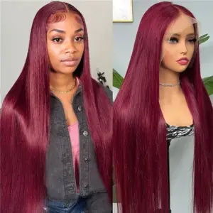 150% Density 99J Burgundy Lace Front Wig Straight 13x4 Lace Frontal Human Hair Women - Haircare Products | Technik & Gadgets