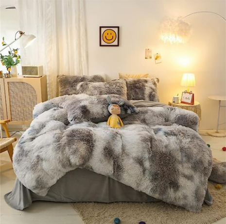 Fluffy Duvet Cover Set , Luxury 3 Pieces Cozy Plush Long Shaggy Fluffy Bedding Set With Zipper Closure, Comforter Not Incl...