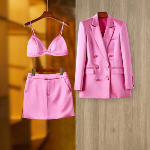 Women's Clothing Spring And Autumn Party Pink Satin Suit Jacket Hip Skirt Wear Fashionable Three Piece Suit - Damenbekleidung
