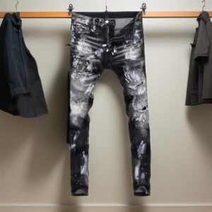 Men's Clothing High Street Fashion Ripped Jeans Distressed Black Grey Washed Paint Printing And Dyeing Slightly Elastic Sl...