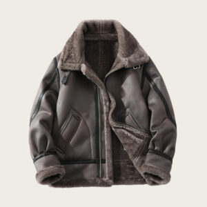 ​Men's Fleece-Lined Faux Shearling Jacket - Slim Fit Windproof Bomber With Notched Lapel (Taupe, Sizes M-5XL)​ - Herrenbek...