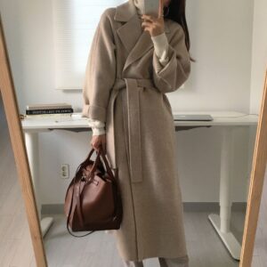 Women's mid-length woolen suit collar loose tie double-sided woolen coat - Damenbekleidung | Technik & Gadgets