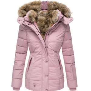 Women's Clothing winter warm fur collar cotton coat women's zipper long sleeved slim hooded cotton coat - Damenbekleidung