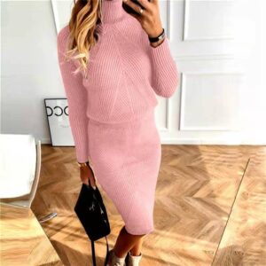 Women's Fashion Turtleneck Knit Solid Color Pullover Set Skirt - Damenbekleidung | Technik & Gadgets