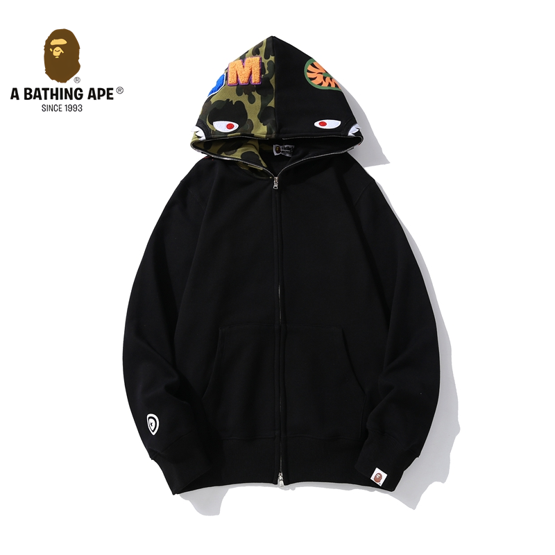 A BATHING APE ABC CAMO High Quality Pure Cotton Version Mandarin Duck Color Matching SHARK FULL ZIP HOODIE MENS AND WOMEN ...