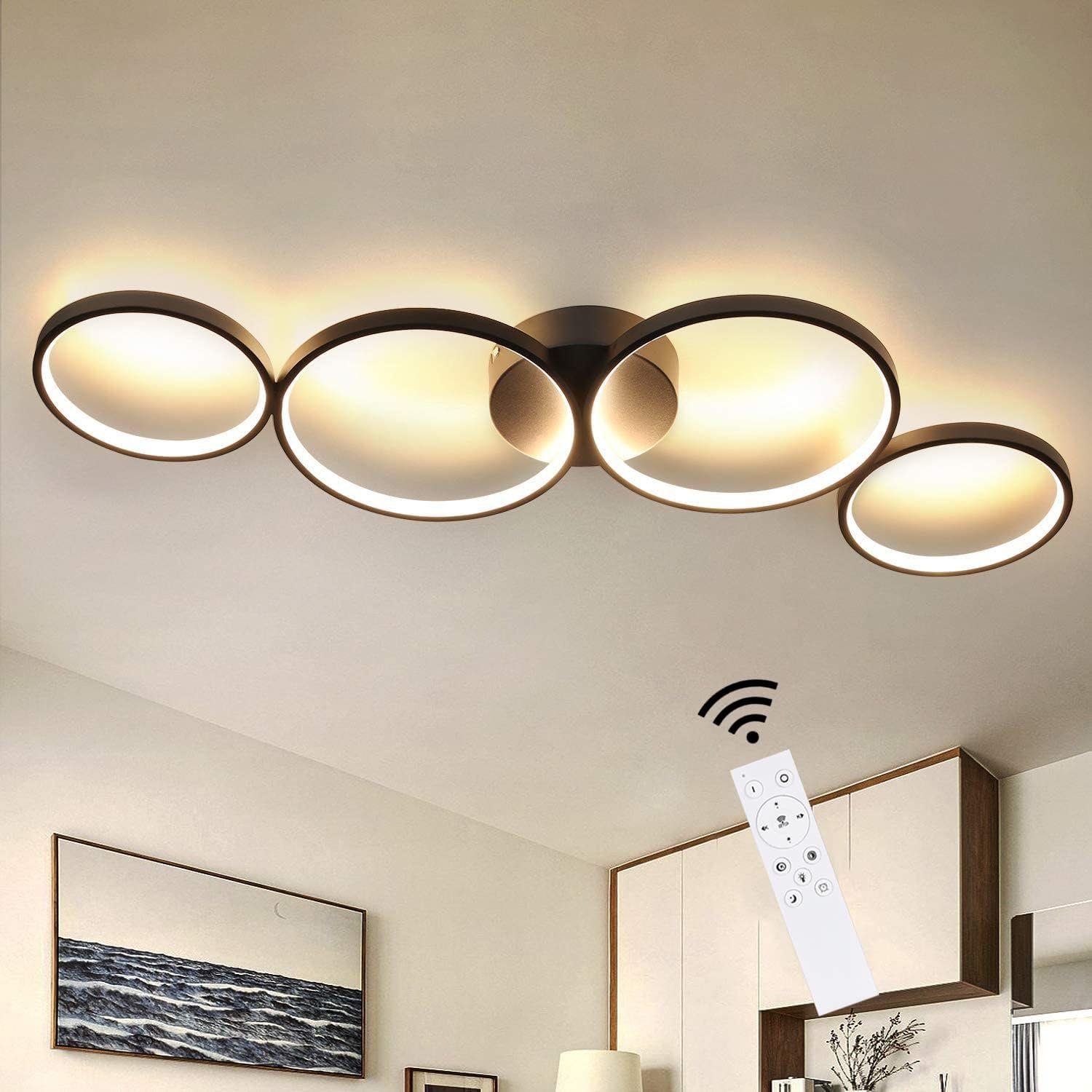 Glitzerlife LED Dimmbar Deckenlampe Modern Wohnzimmerlampe 4 Flammig In Ringoptik, 55W Innen Deckenleuchte Aus Aluminium, ...