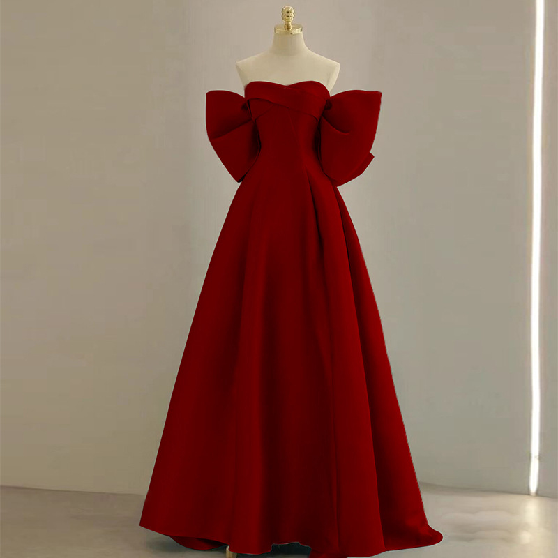 Women's Clothing Toast Dress Bride Spring Temperament Light Luxury Niche High End High End Red Bow Engagement Evening Dres...