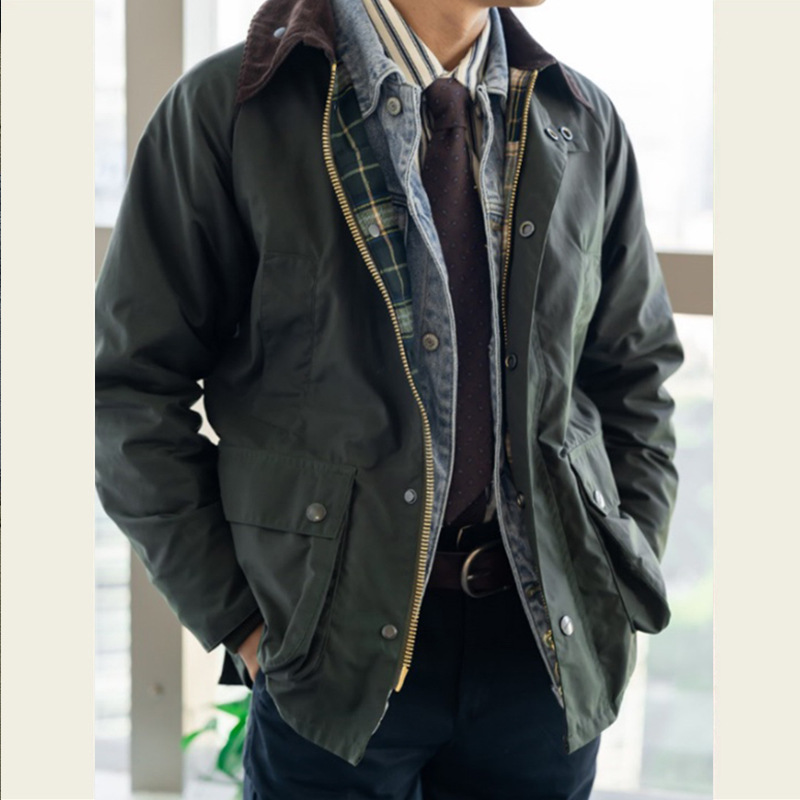 Herren-Vintage-Jacke aus gewachster Baumwolle – Retro-Jagdmantel mit mehreren Taschen, wasserabweisend und atmungsaktiv, s...