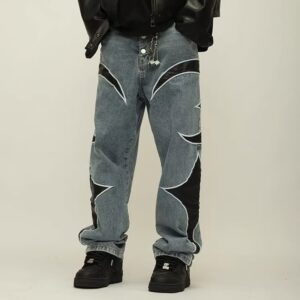 Men's Clothing Hiphop Patchwork Contrast Jeans Men's Loose Trendy Straight Casual Mopping Pants - Herrenbekleidung