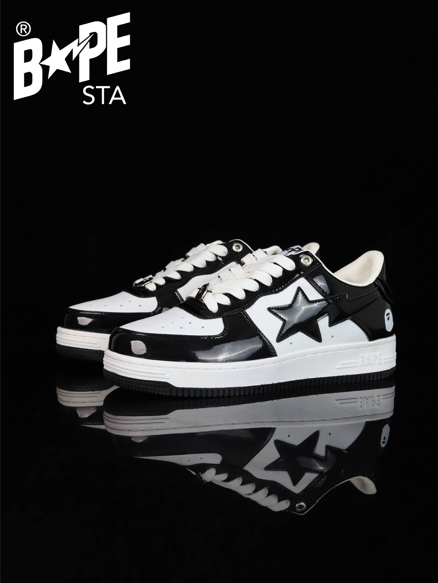 A BATHING-APE Classic Lacquer Leather Splicing Fashion Board Shoes Air Force No.1 Board Shoes Men And Women 22 Color Optio...
