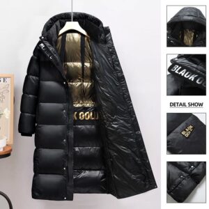New Black Gold Down Men's Long Jacket Winter Thickened Work Clothes Hooded Warm Casual Wear - Herrenbekleidung
