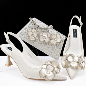 Women's pointed shoe bag set Handmade flower decoration simple stylish banquet style suitable for parties and everyday - S...