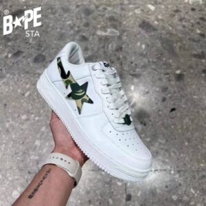 A BATHING-APE Classic Double Sided Splicing Trendy Fashion Board Shoes Tri Color Camouflage Air Force No.1 Board Shoes Men...