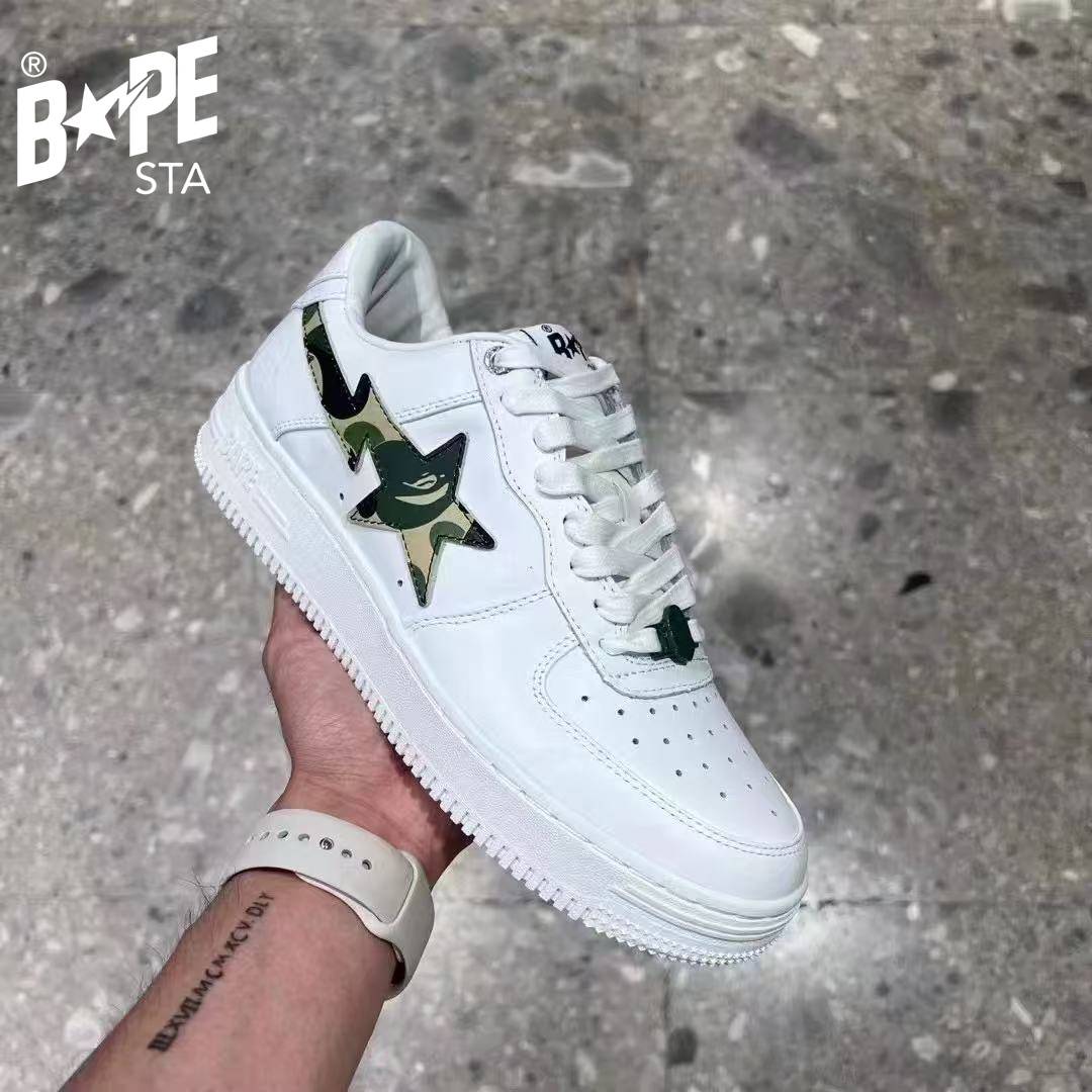 A BATHING-APE Classic Double Sided Splicing Trendy Fashion Board Shoes Tri Color Camouflage Air Force No.1 Board Shoes Men...