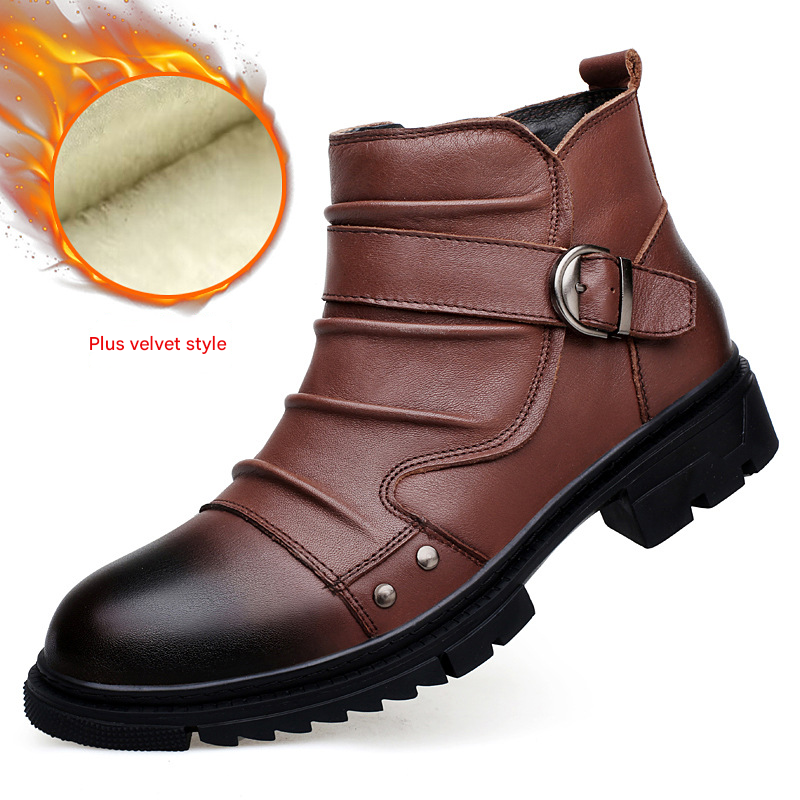 European Warm Series New Handmade Punk Motorcycle Men Genuine Leather British Style Martin Cowhide Work Short Boots Fashio...