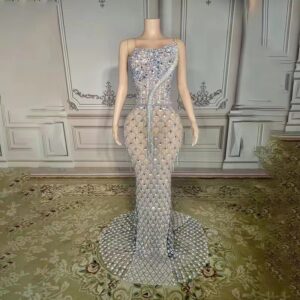 Women's Clothing New Heavy Duty Luxury Sexy Full Diamond Tight Rhinestone Shining Dress Long Skirt Tail Tassel Gift - Dame...