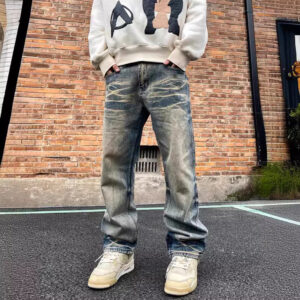 Men's Clothing Spring Street All Match Slightly Loose Straight Casual Washed Distressed Denim Trousers - Herrenbekleidung