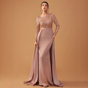 ​​Elegant Sequin Long Sleeve Evening Dress For Women - U-Neck Formal Gown In Black, Navy, Champagne & Wine Red​​ - Damenbe...