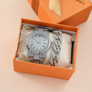 Women's Watches Roman Numeral Steel Watch Full Of Stars Temperament Business Quartz Watch Style Full Diamond Bracelet Set ...