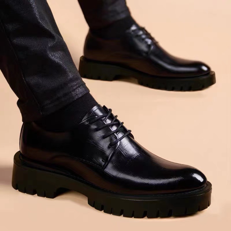 Leather Casual Shoes For Spring Business Formal Wear Leather Shoes With Extra Height For Suits, High-end Wedding Groom Sho...