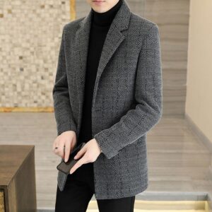 Suit Woolen Autumn Winter Middle-aged Collar Casual Slim Thickened Mid-length Trench Coat Men's Substitute - Herrenbekleidung