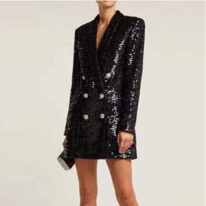 Women's Clothing Black sequined silver button long-sleeved suit dress - Damenbekleidung | Technik & Gadgets