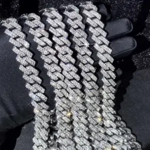 14mm-15mm Micro Pave Prong Cuban Chain Necklaces Fashion Hiphop Full Iced Out Rhinestones Jewelry For Men Women - Geschenke